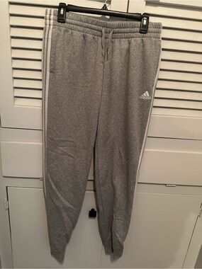 adidas Gray Three-Stripe Jogger Sweatpants